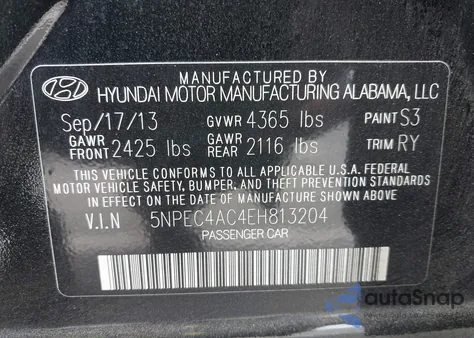 2014 Hyundai Sonata Limited из США, поврежденный, VIN 5NPEC4AC4EH813204